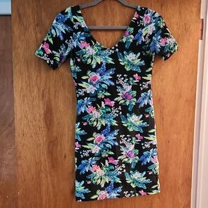 H&M Blue and Pink Puff Sleeve Bodycon Mini Dress